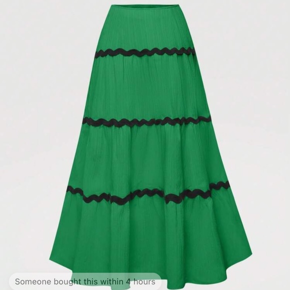 Boho Green Colorblock High Waist Maxi Skirt - Picture 3 of 11